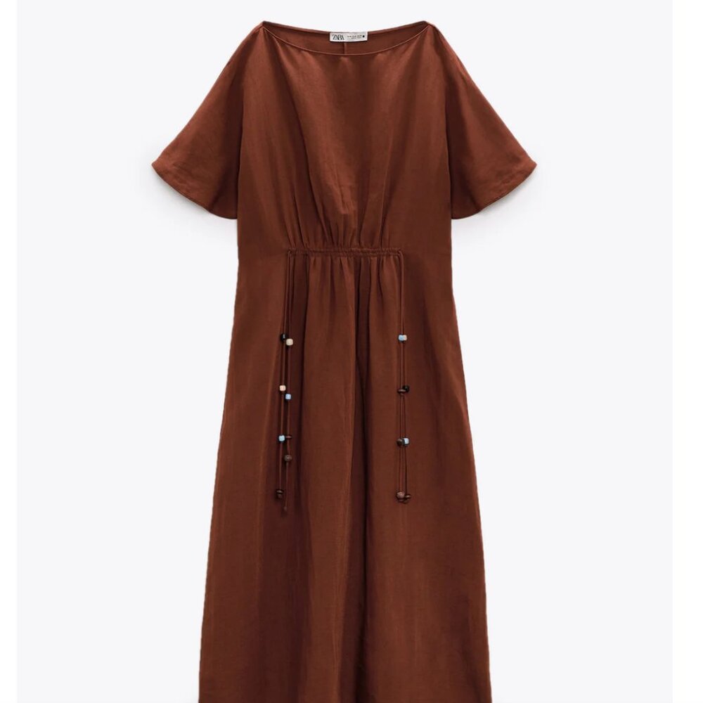ZARA - LINEN BLEND BEADED TUNIC DRESS (Size XS)